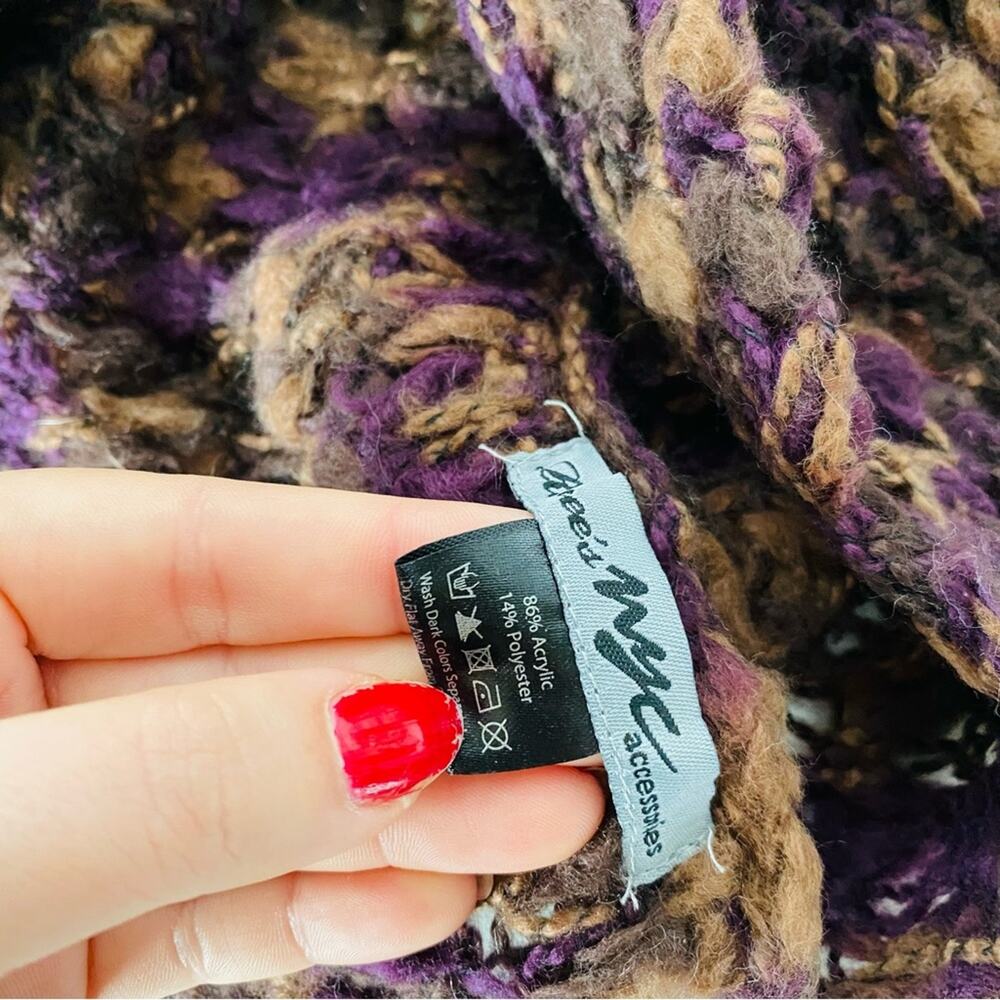 NEW NORDSTROM Purple Brown Open Chunky Knit Woven Classic Infinity Scarf Wrap - Picture 6 of 7